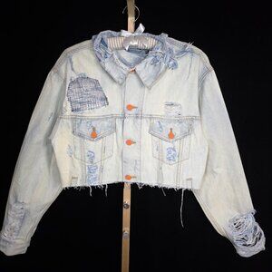 NWT Elyse Walker La Detresse Distressed Denim Cropped Jacket M
